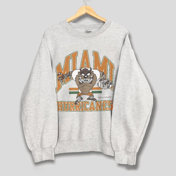 Vintage 1993 University of Miami Hurricanes Football Sweatshirt, NCAA Shirt Tee - Picture 1 of 2